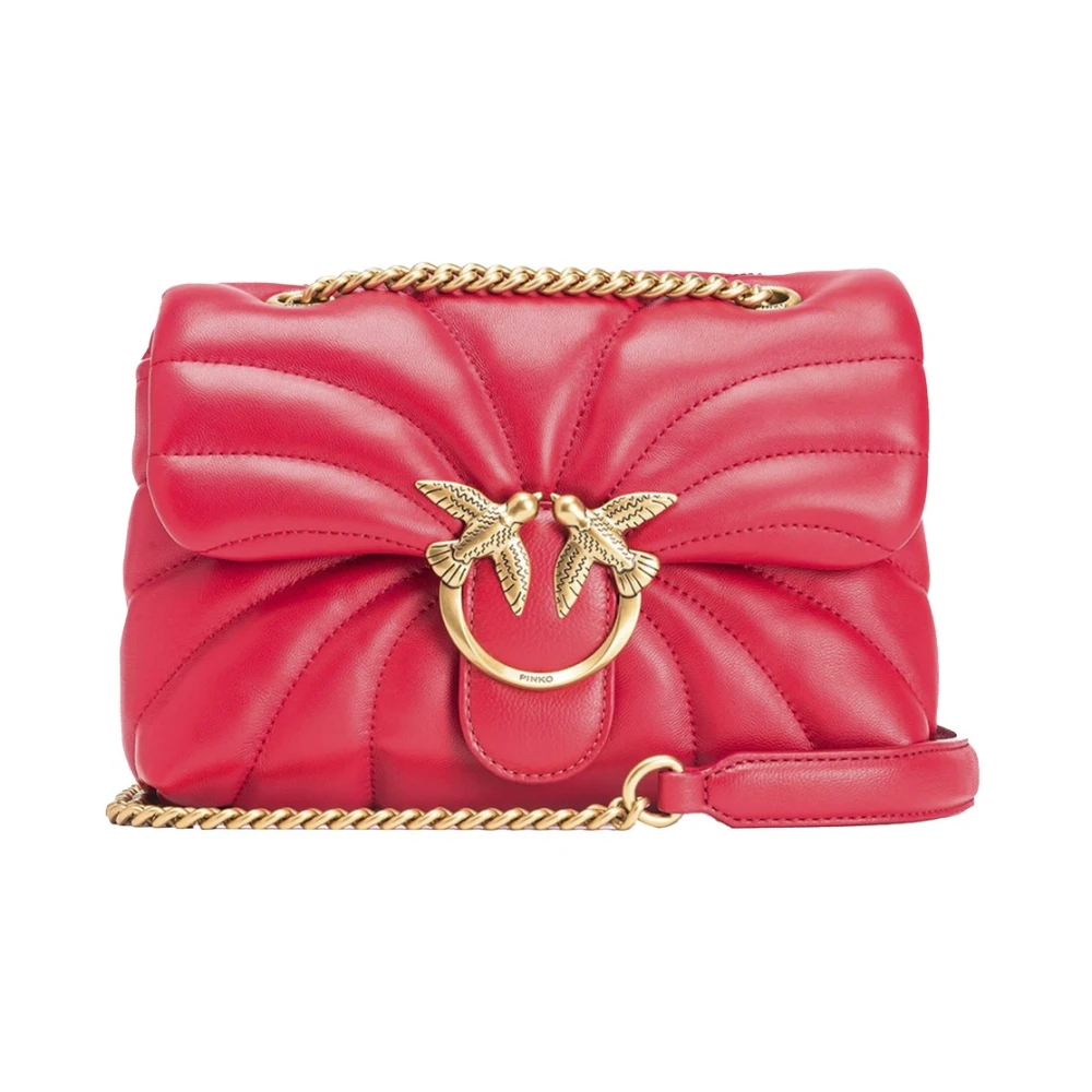 Pinko Rode Leren Schoudertas met Goudkleurige Hardware Pink Dames