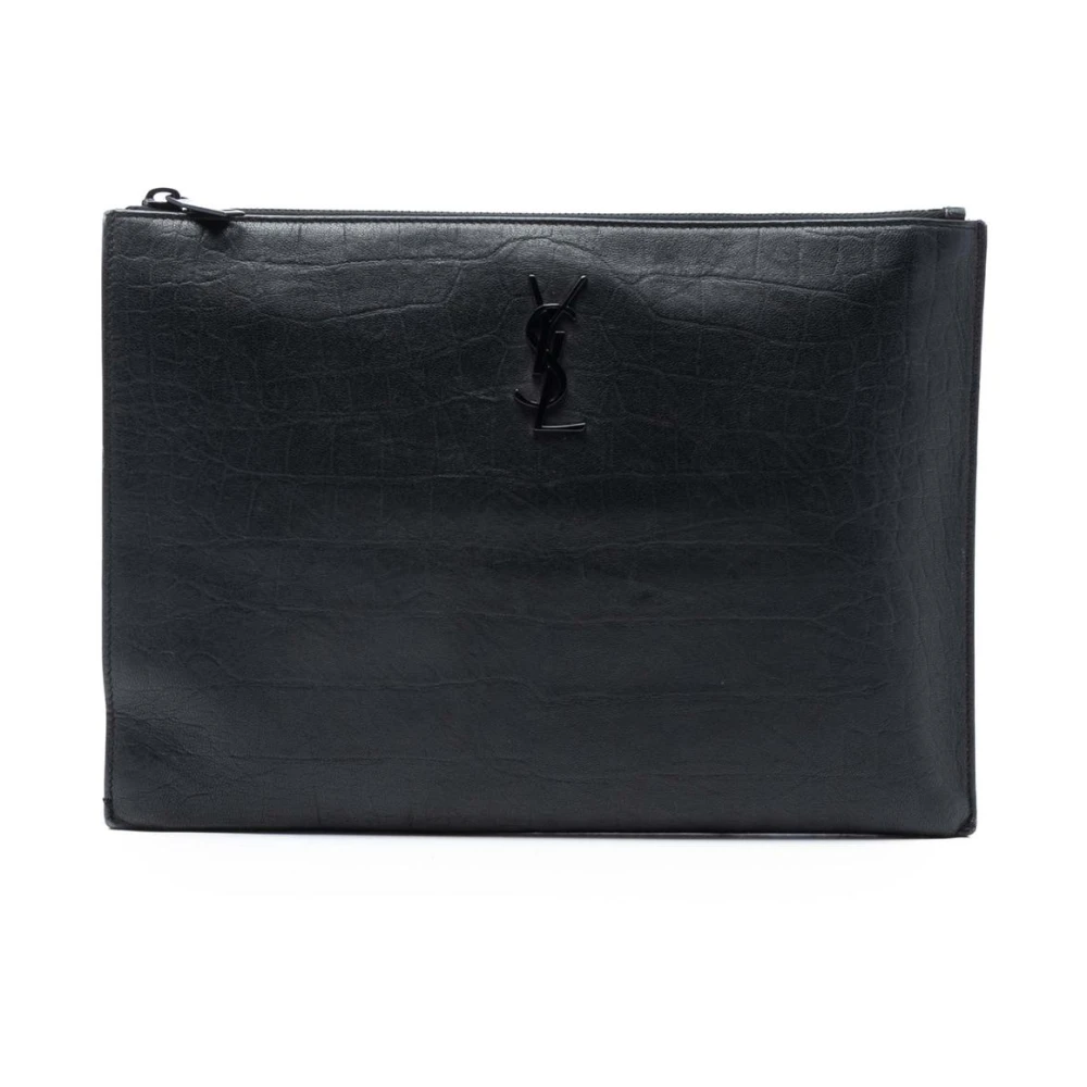 Saint Laurent Vintage Women's Black Pre-Owned Leather Zip Pouch