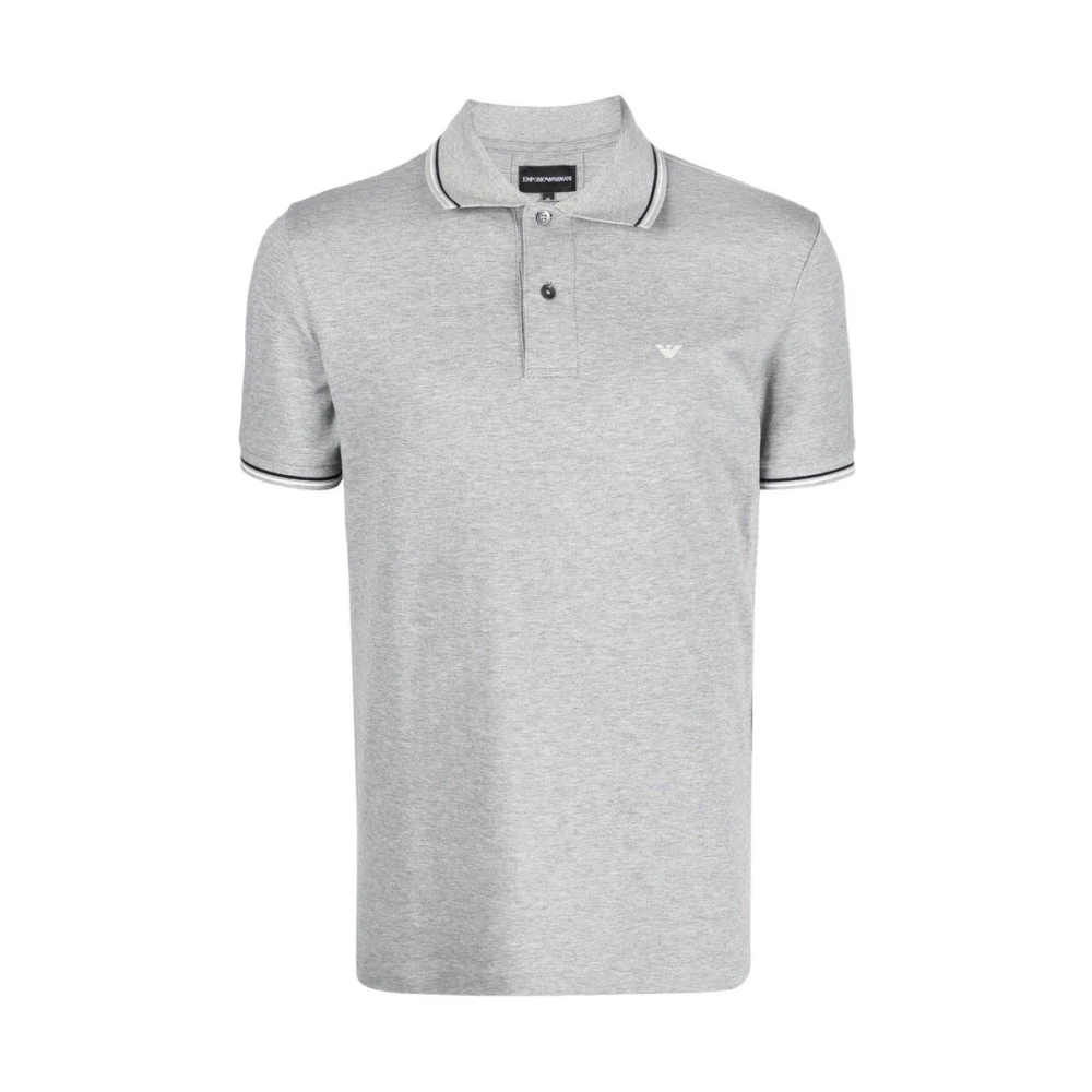 Emporio Armani Logo Print Polo Shirt Gray Heren