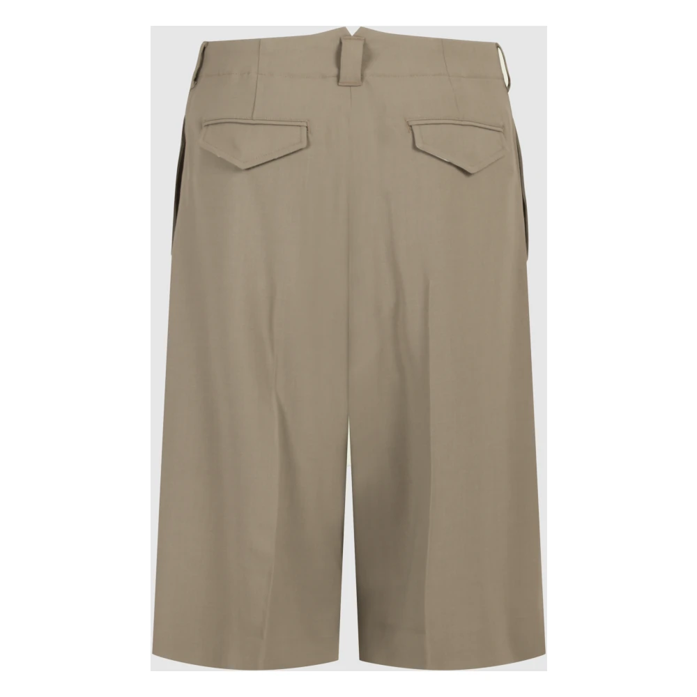 Ami Paris Hoge Taille Wijde Pijp Bermuda Broek Beige Heren