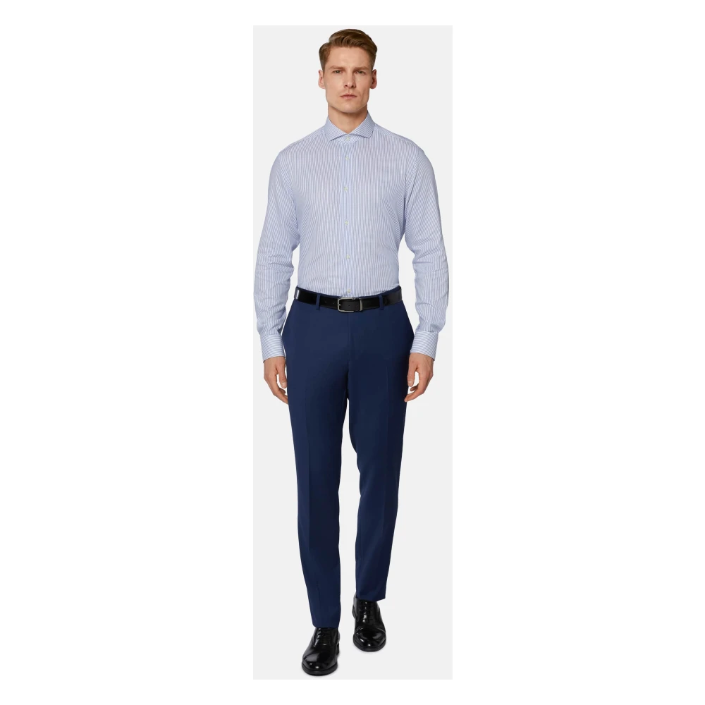 Boggi Milano Gestreept Dobby Napoli Kraag Overhemd Slim Fit Blue Heren