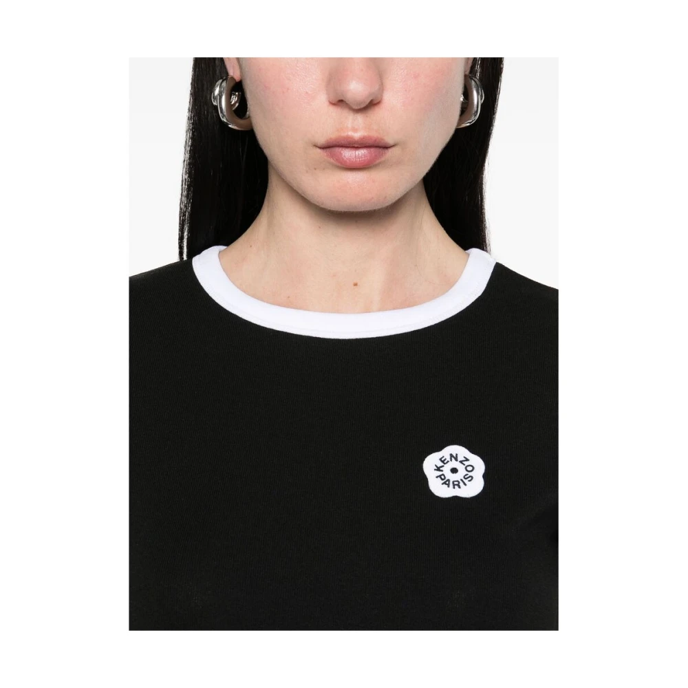 Kenzo Zwarte Geribbelde Boorden T-shirt Black Dames