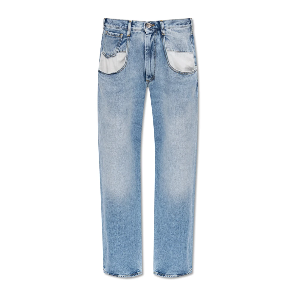 Maison Margiela Women's Blue Straight Jeans With Contrasted Pockets - Straight Fit Jeans - M - Jeans