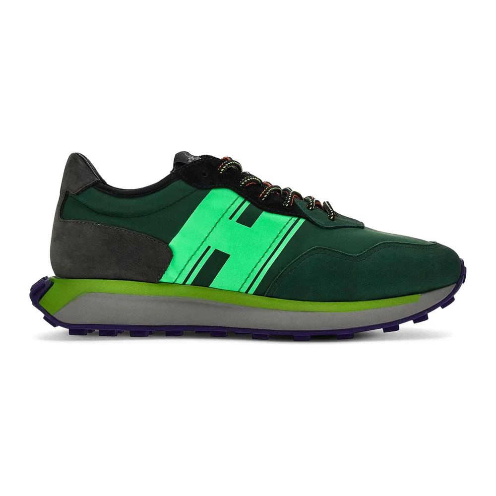Hogan Men's Green Suede Sneakers With Technical Fabric Inserts