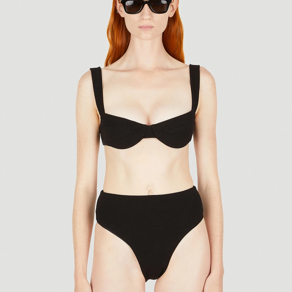 Ziah 90s High Waisted Bouclê Bikini Bottoms Black Dames