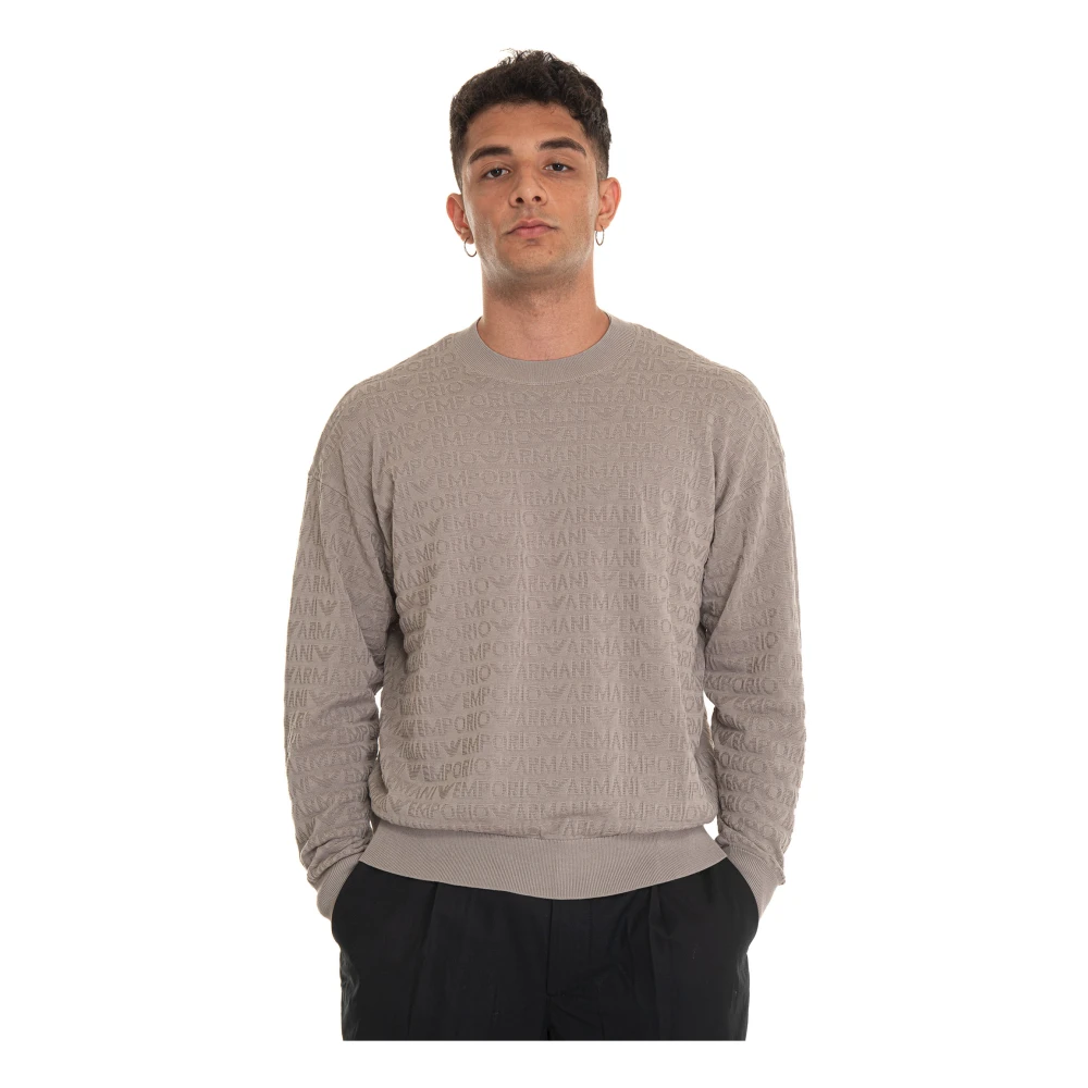 Emporio Armani Logo Ronde Hals Pullover Licht Stof Gray Heren