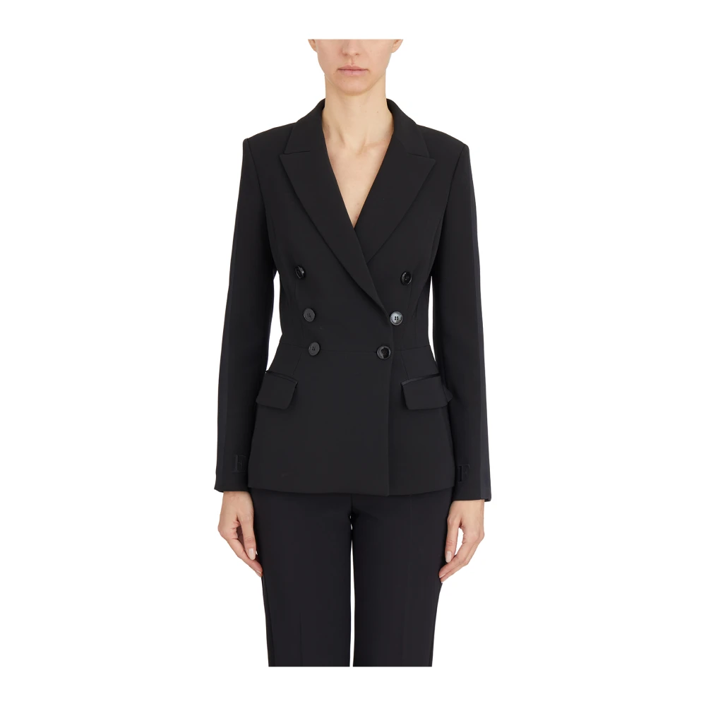Elisabetta Franchi Double-breasted jas met satijndetails Black Dames