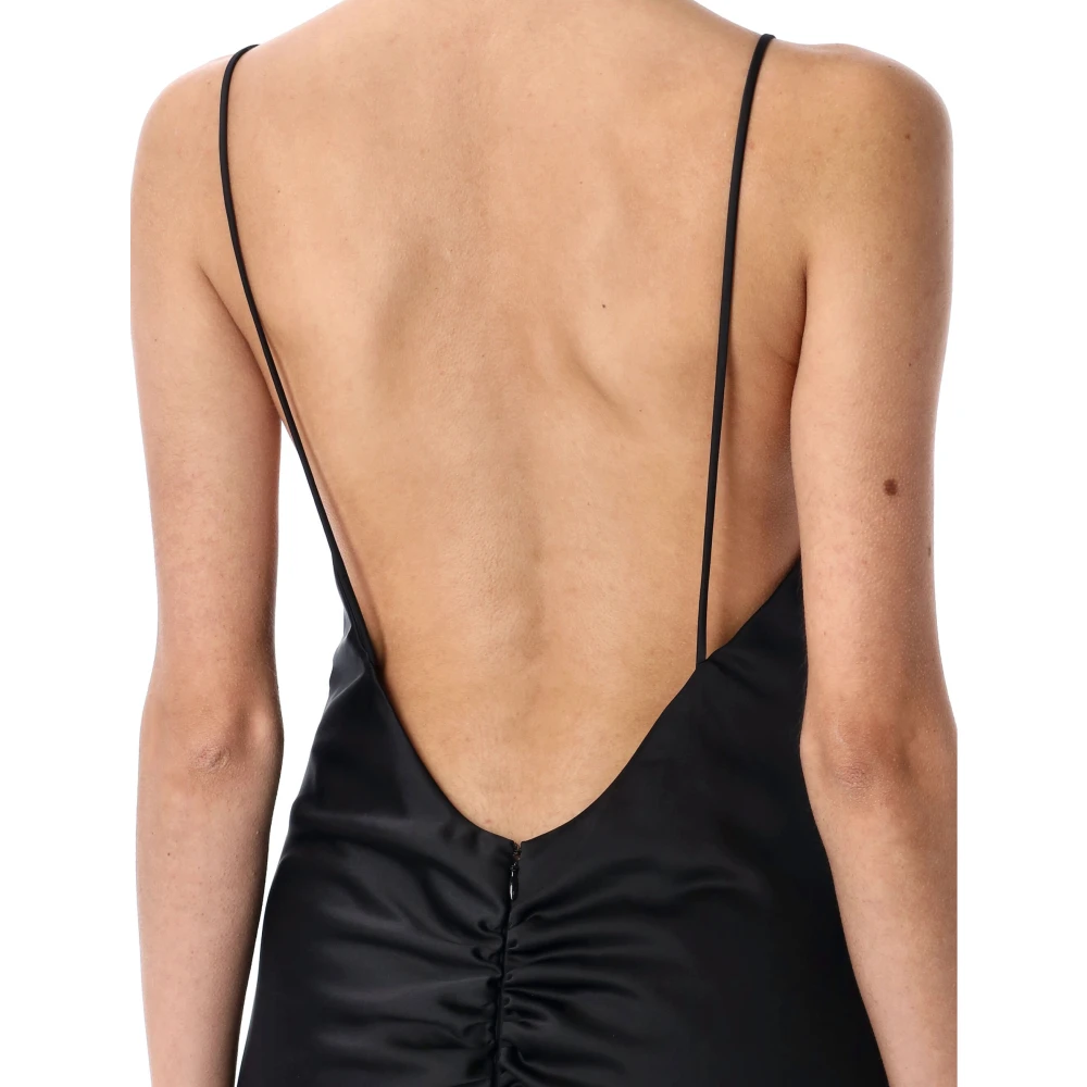Andamane Zwarte Maxi Slip Jurk met Open Rug Black Dames