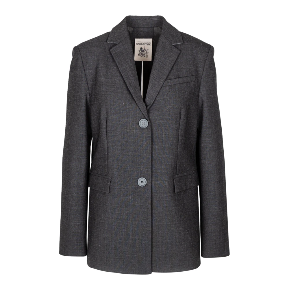 Semicouture Wollen blazer met revers en gewatteerde schouders Gray Dames