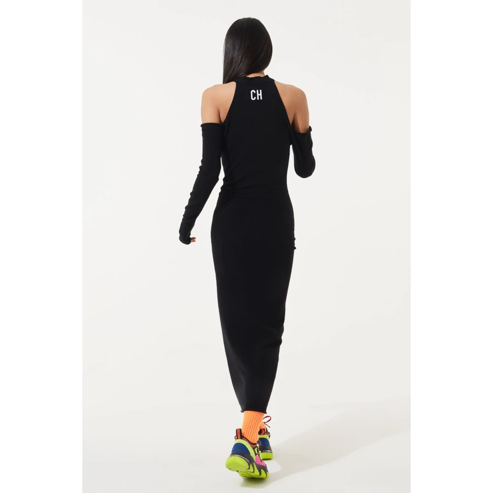Circus Hotel Uitgesneden Wol Maxi Jurk Black Dames