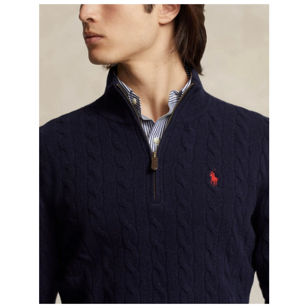 Polo Ralph Lauren Twisted Wool en Cashmere Half-Zip Sweater Blue Heren