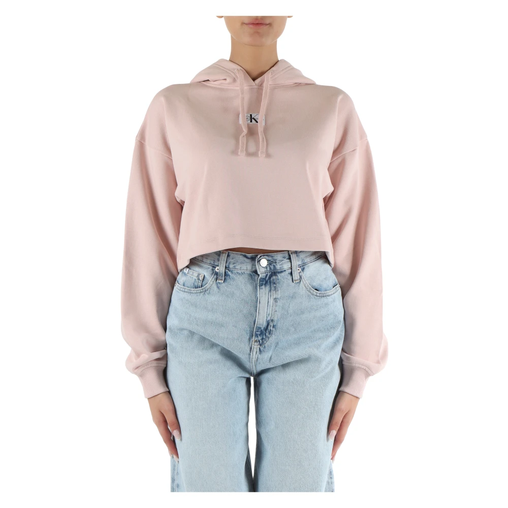 Calvin Klein Jeans Cropped Katoenen Sweatshirt met Logo Patch Pink Dames