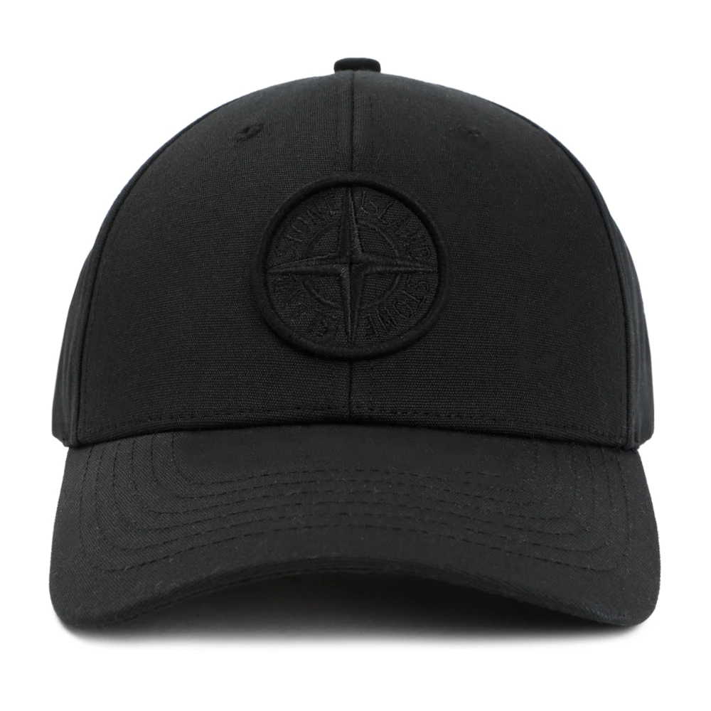 Stone Island Zwarte Katoenen Hoed met Kompas Logo Black Heren
