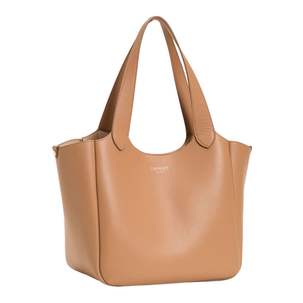 Twinset Bruin Leren Shopper Tas Forever Brown Dames