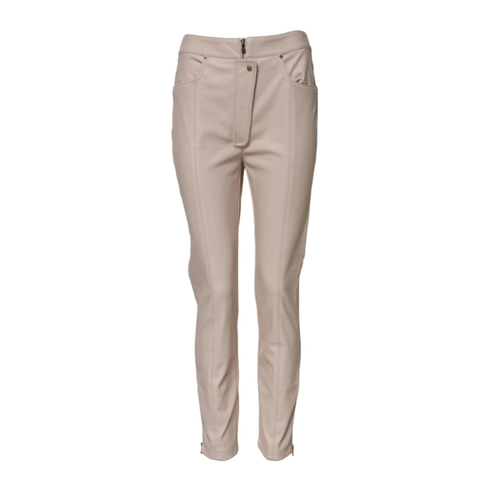 Elisabetta Franchi Beige Slim-Fit Trousers, Female, M, Logo Detail Tapered Trousers