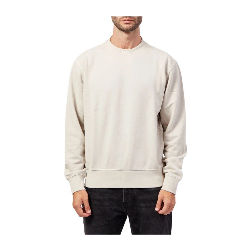 Hugo Boss Beige Katoenen Crewneck Sweater Beige Heren