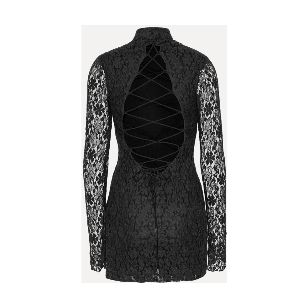 Rotate Birger Christensen Zwarte Kant Mini Jurk met Open Rug Black Dames