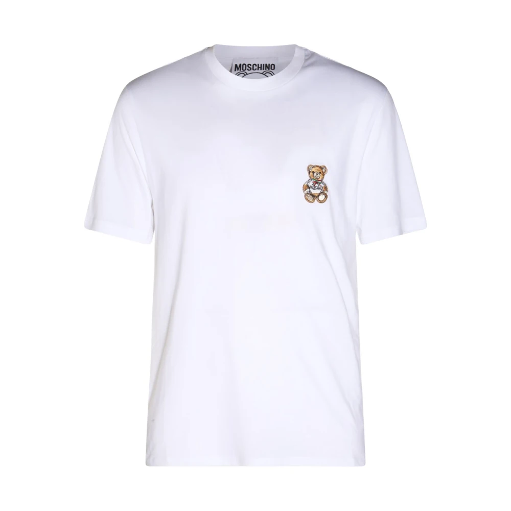 Moschino Wit Katoenen T-shirt met Logo Patch White Heren