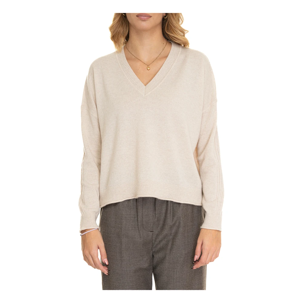 Pennyblack Kant V-hals trui boxy model Beige Dames
