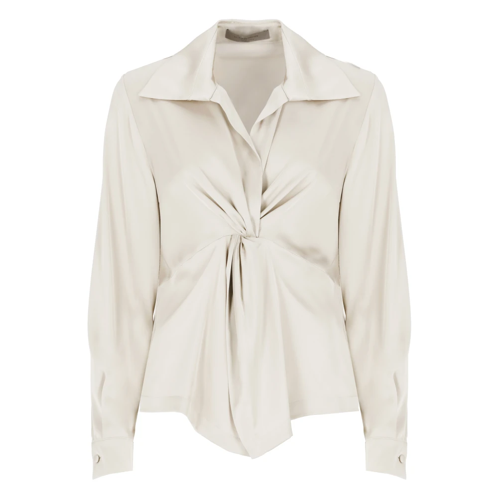 D.Exterior Ivory V-ringad Blus med Krage Beige, Dam