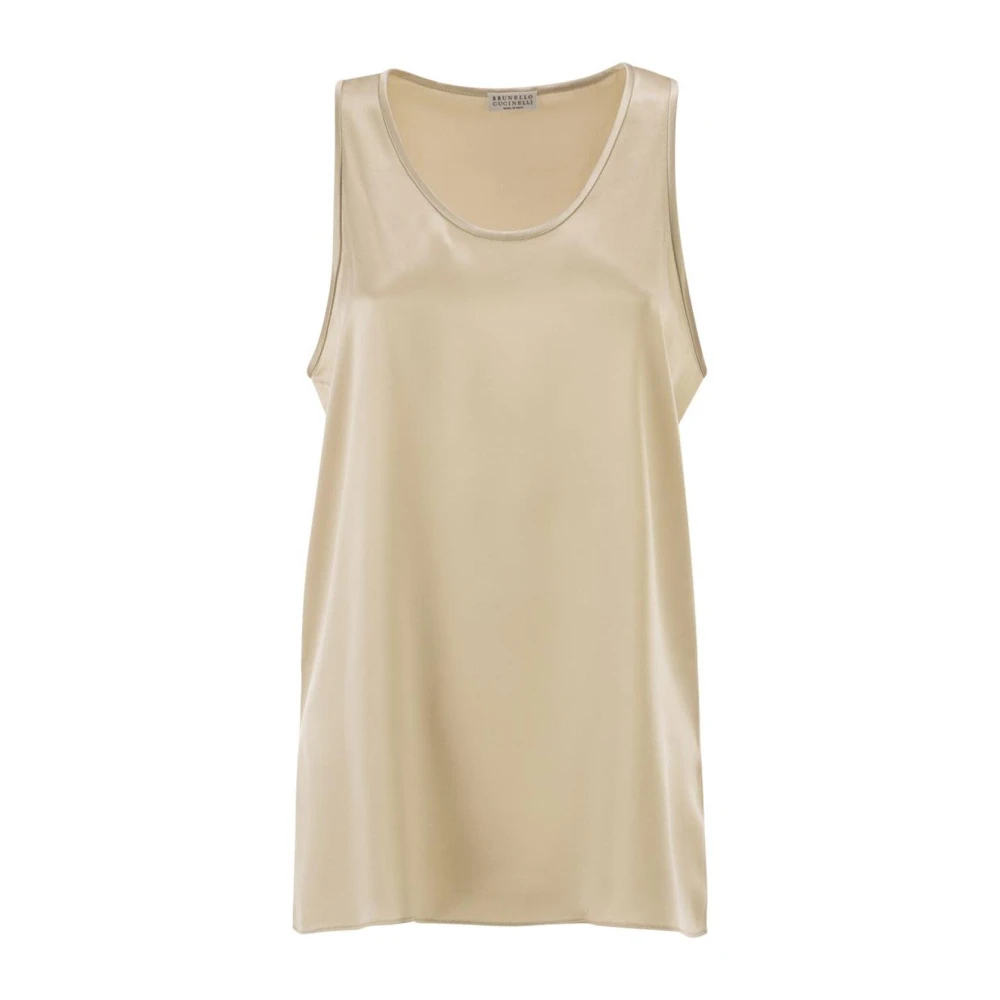 Brunello Cucinelli Beige Silk Tank Top - Female - Sleeveless Tops - M - Tops