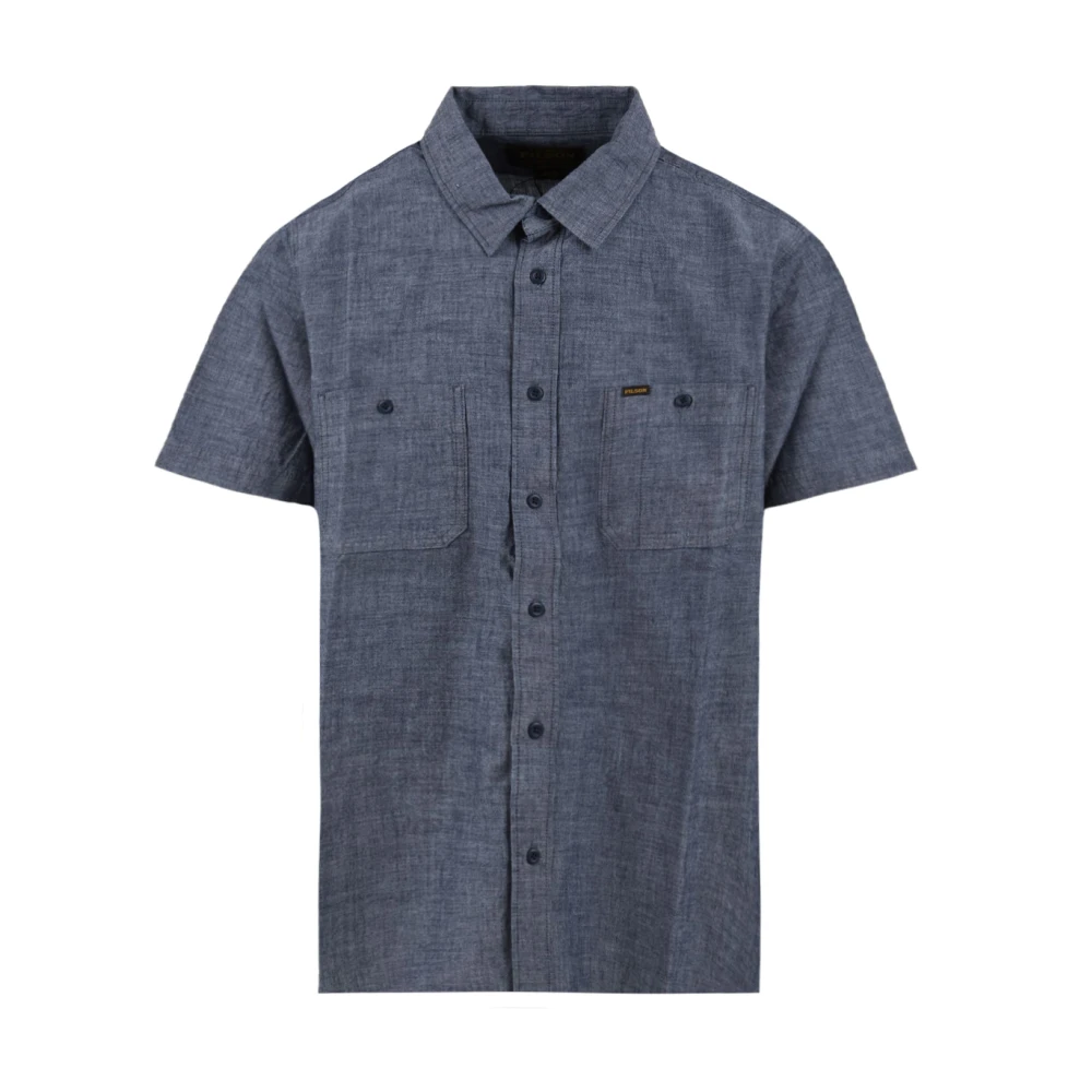 Filson Blue Short Sleeve Shirts, Male, S, Short-Sleeve Embroidered Chambray Shirt