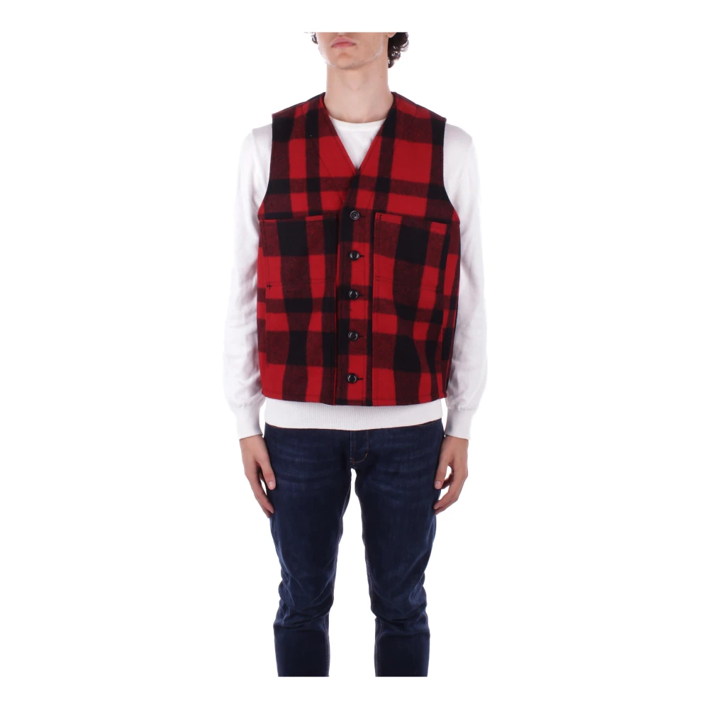 Filson Wollen Gilet Voorste Knoop Zakken Red Heren