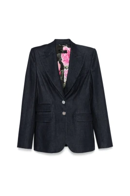 Indigo Blue Denim Blazer med Axelvaddar