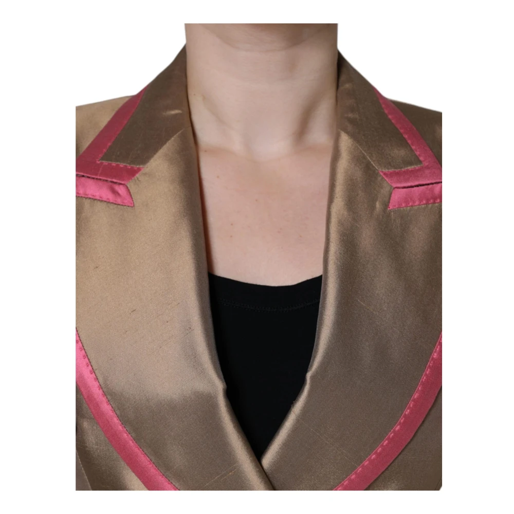 Dolce & Gabbana Metallic Zijden Blazer met Peak Revers Brown Dames