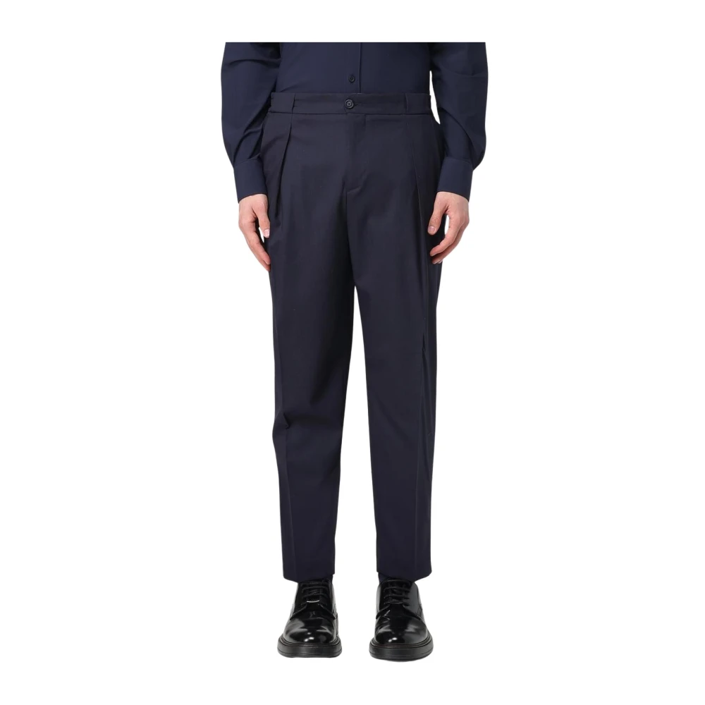Manuel Ritz Men's Blue Pleated Cotton Trousers