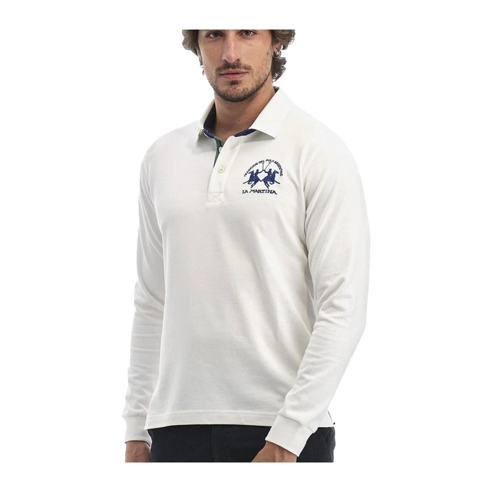 LA MARTINA Logo Geborduurd Lange Mouw Katoenen Polo White Heren