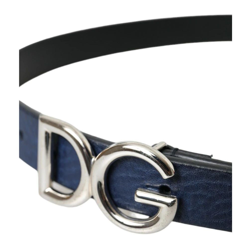 Dolce & Gabbana Blauw Leren Logo Gesp Riem Blue Heren