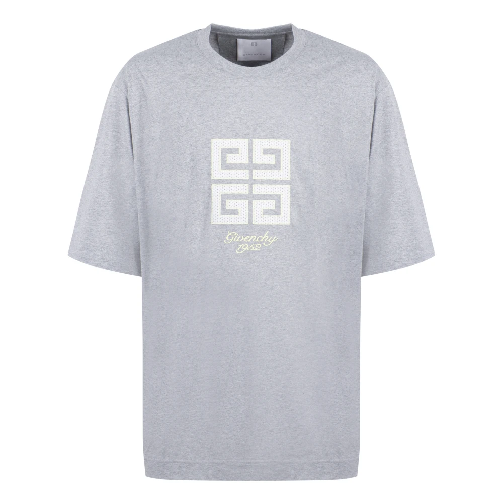 Givenchy Geribbelde katoenen T-shirt met ronde hals Gray Heren