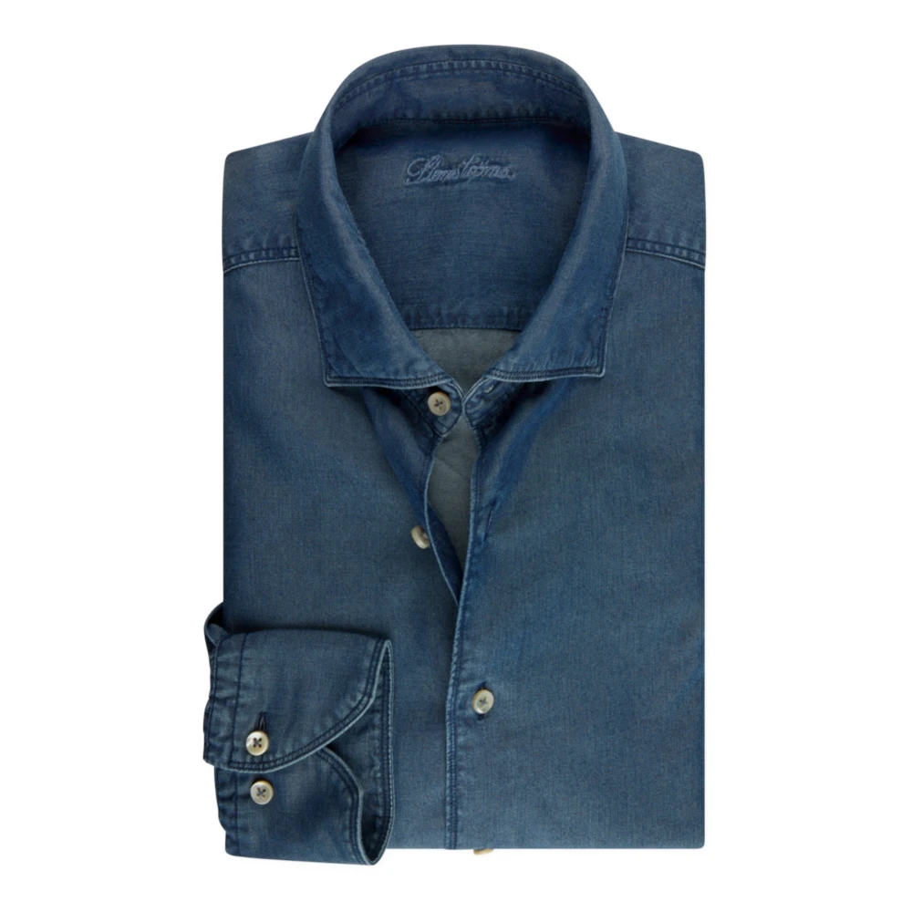 Stenströms Slim Fit Denim Overhemd met Cut Away Kraag Blue Heren