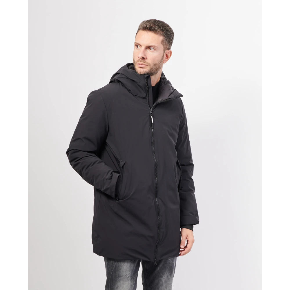 Invicta Zwarte Lange Winterjas met Afneembare Capuchon Black Heren