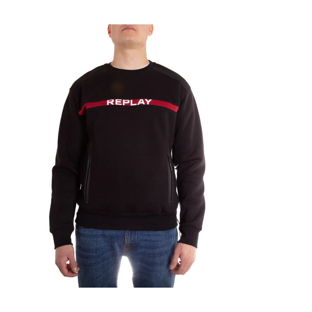 Replay Comfortabele Crewneck Sweatshirt Black Heren