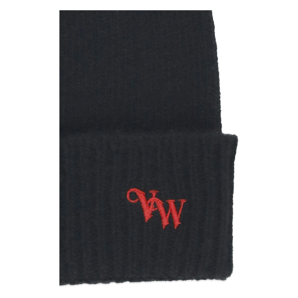 Vivienne Westwood Zwarte Cashmere Beanie met Logo Borduursel Black Dames