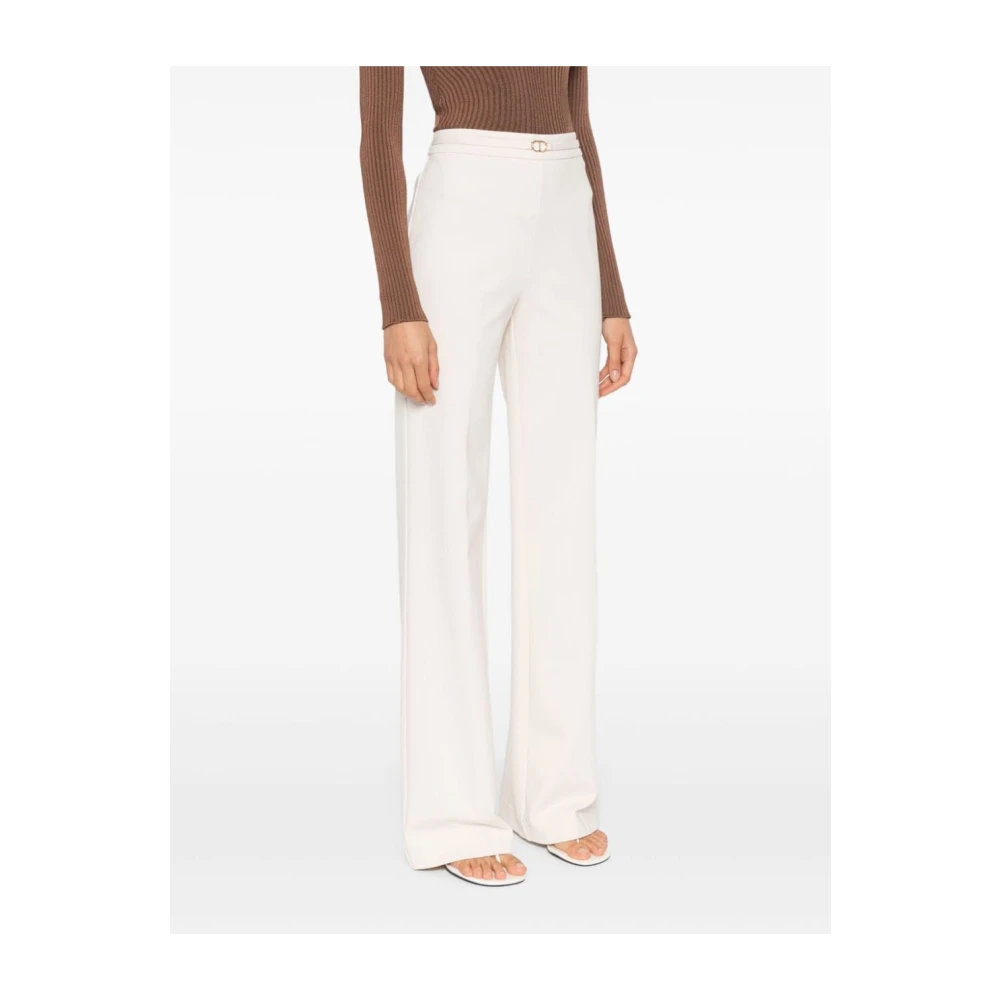 Twinset Crème Elastische Broek met Gouden Logo Beige Dames