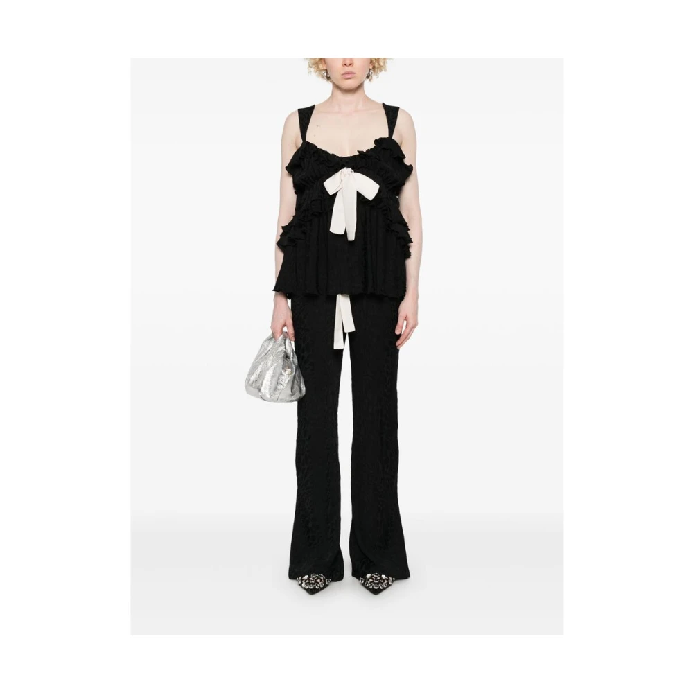 Siedrés Zwarte Jacquard Strik Detail Rechte Pijp Broek Black Dames