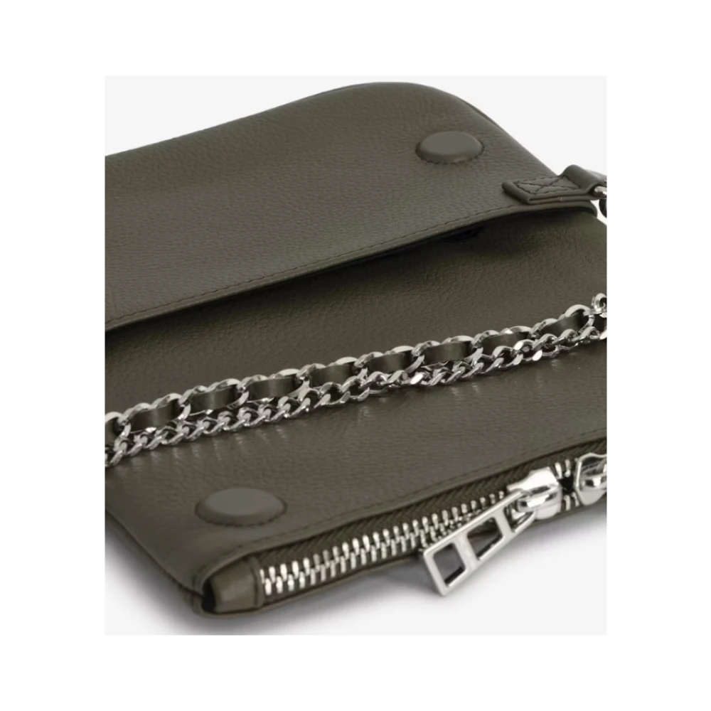 Zadig & Voltaire Khaki leren clutch met strass vleugels Green Dames