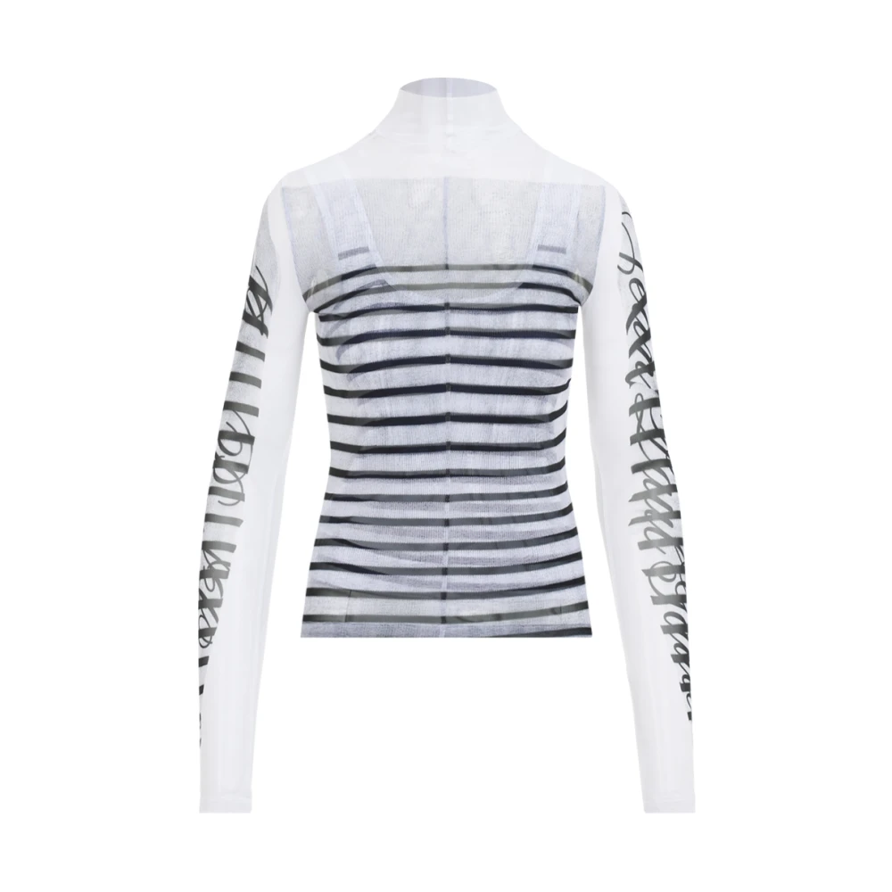 Jean Paul Gaultier Vit Fjädertryck Mesh Topp White, Dam