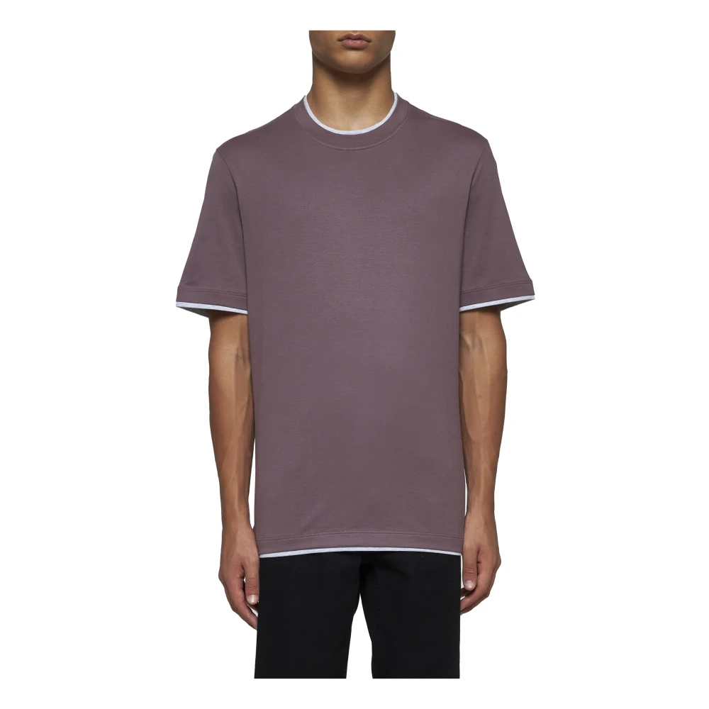 BRUNELLO CUCINELLI Heren Zwart Katoenen T-shirt met Ronde Halslijn Purple Heren
