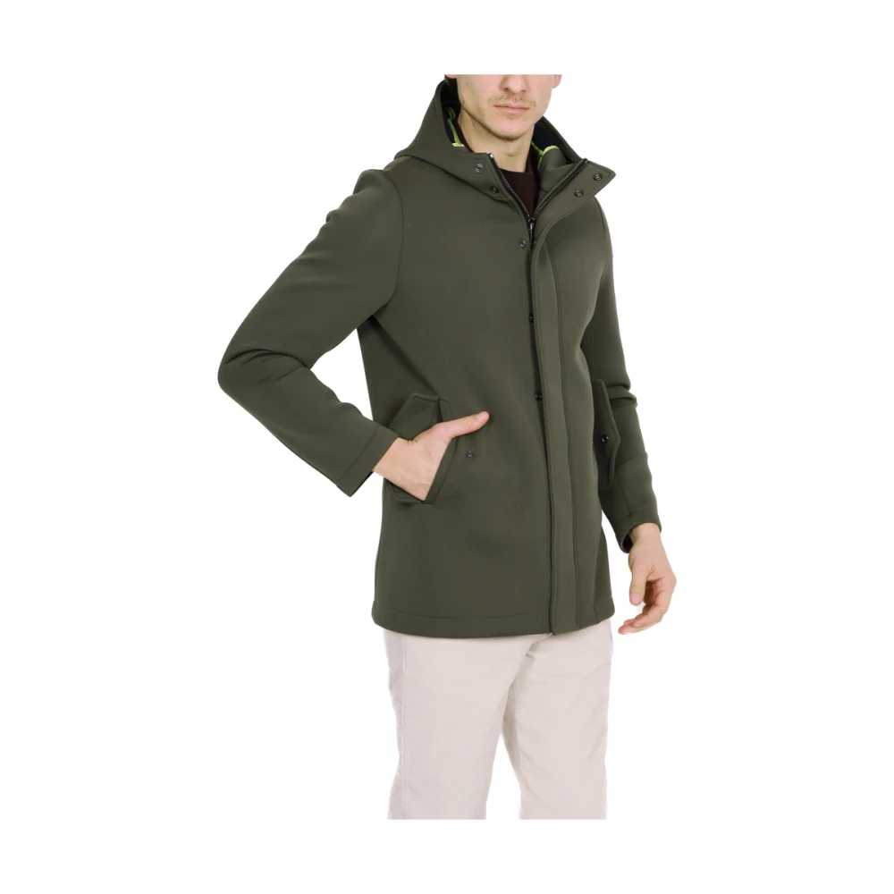 BOB Groene Wollen Blend Scuba Hooded Parka Green Heren