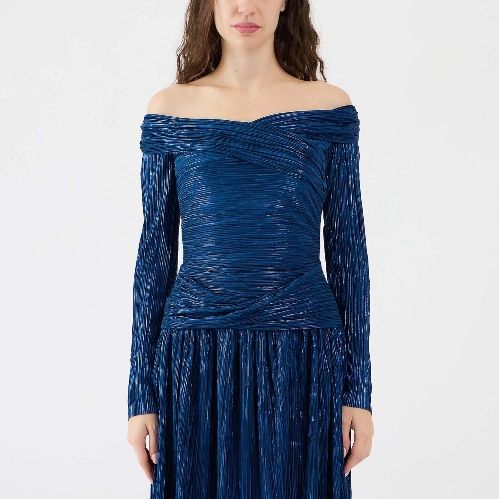 Sabina Musayev Metallic stof lange jurk Blue Dames