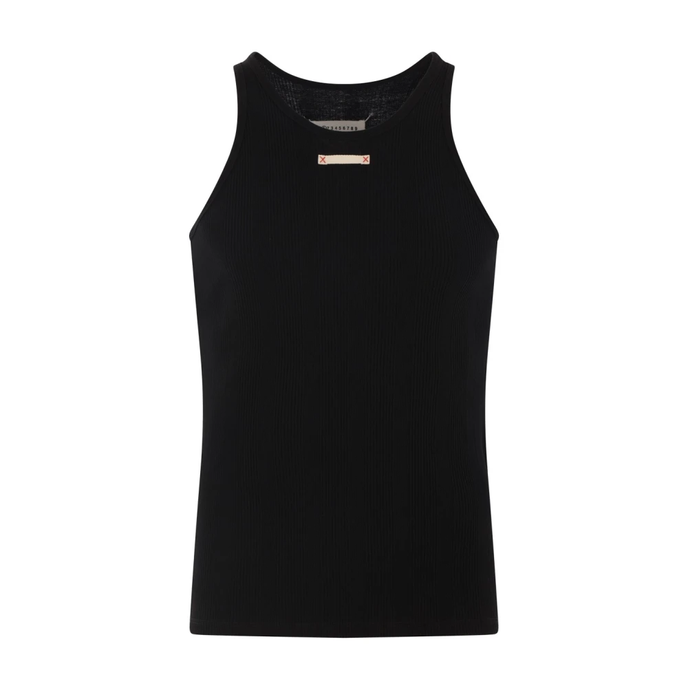 Maison Margiela Zwarte Geribbelde Tanktop Vier Stiksels Black Heren