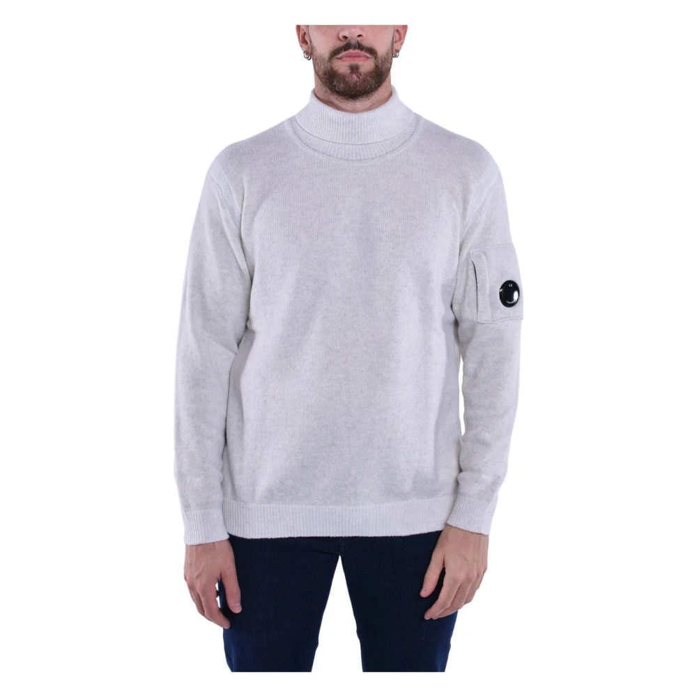 C.p. Company Men's White Turtlenecks, L, Fleece Knit Turtle Neck Jumper
