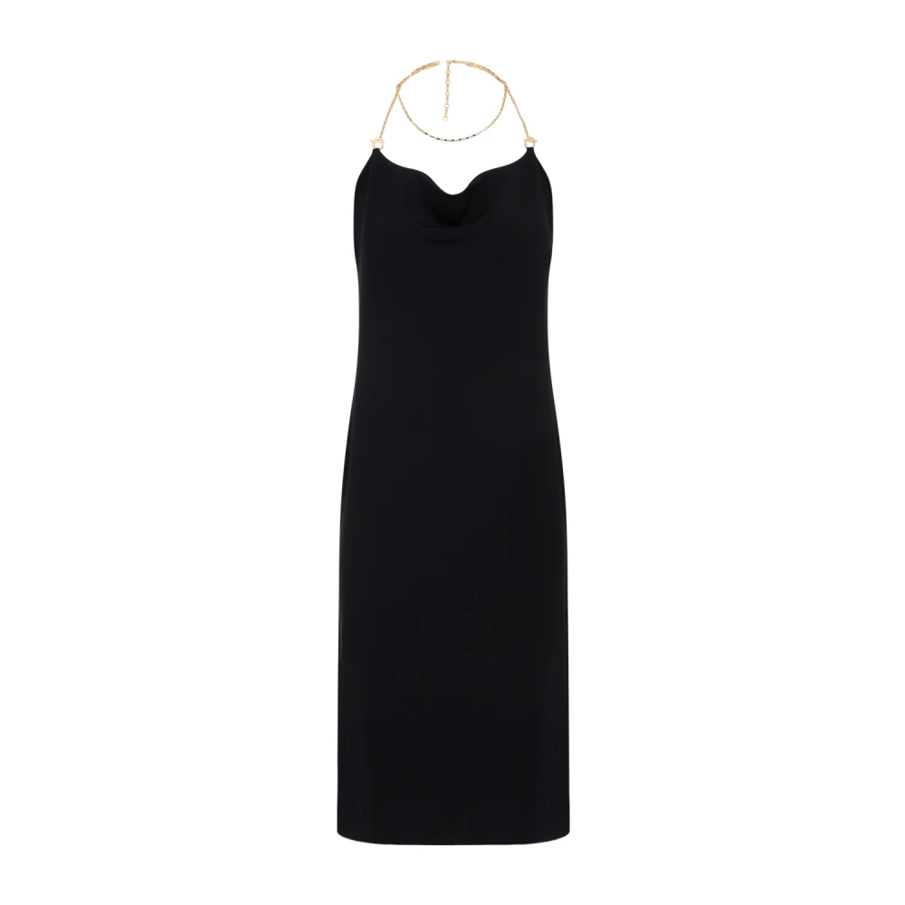 Bottega Veneta Zwarte Viscose Midi Jurk Black Dames