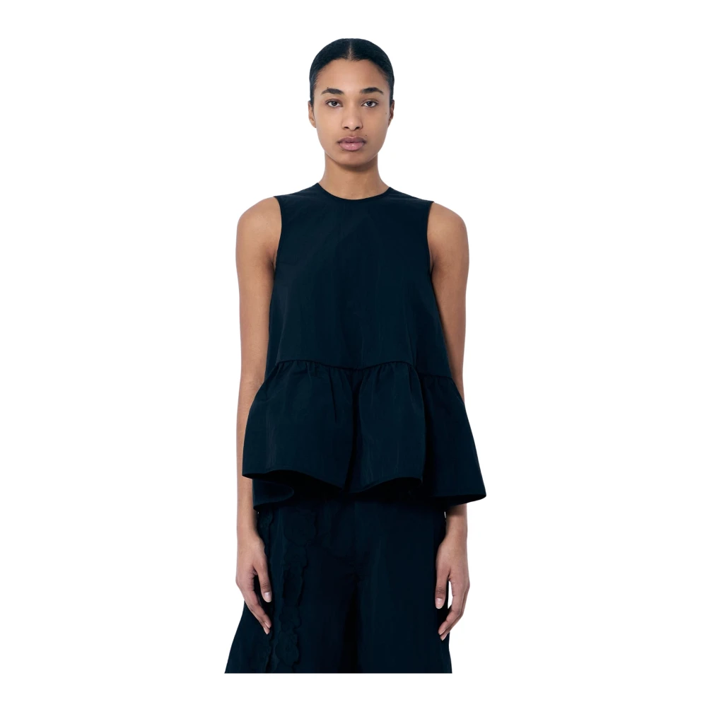 Cecilie Bahnsen Peplum Hem Nylon Top Black Dames