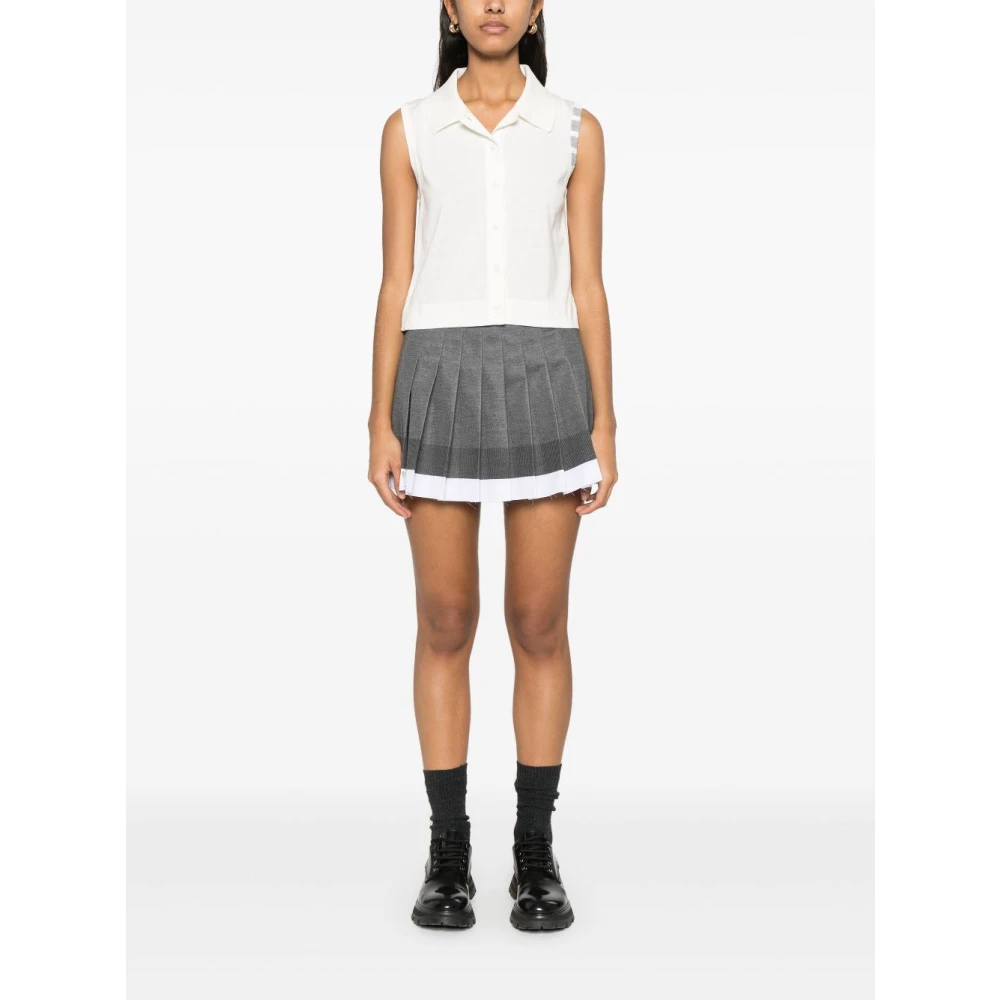 Thom Browne Witte Mouwloze Polokraag Top White Dames