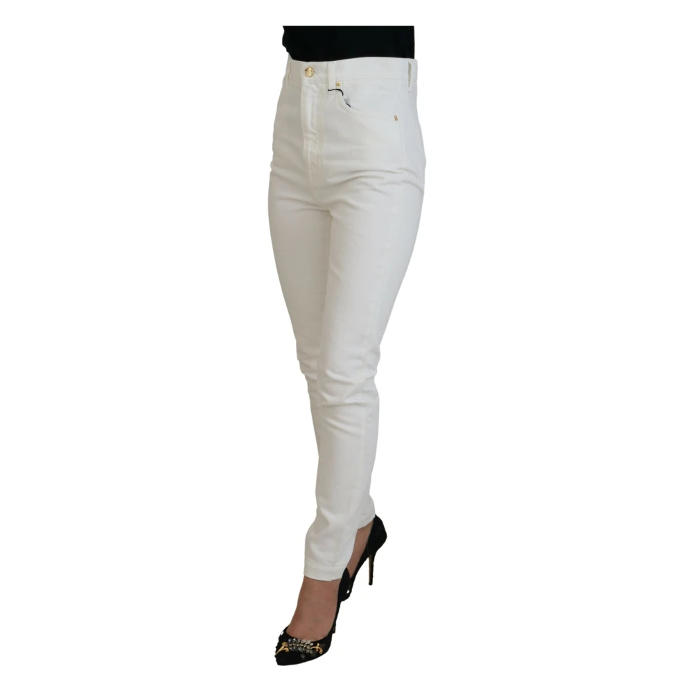 Dolce & Gabbana Hoge Taille Slim Jeans Off White Dames